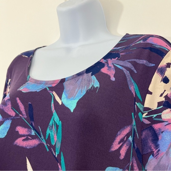 Chico’s Purple Floral Layered Flare Sleevee Shift Dress - Picture 3 of 15